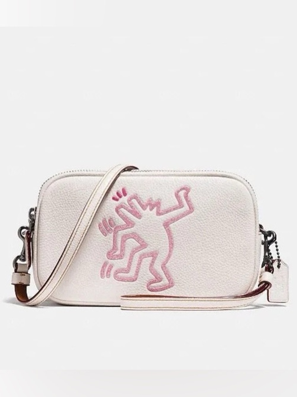 Coach x Keith Haring Sadie Crossbody Clutch Pink Glitter Dancing Man 28684